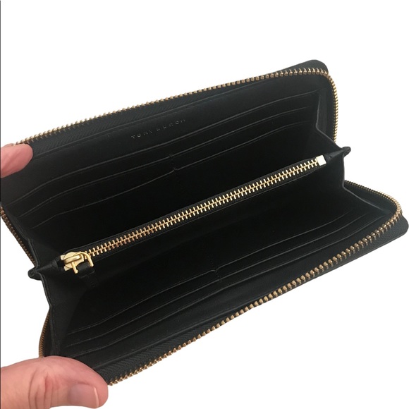 TORY BURCH Women's Charlie Zip Continental Wallet Black Bill-fold Wallet - Picture 5 of 8